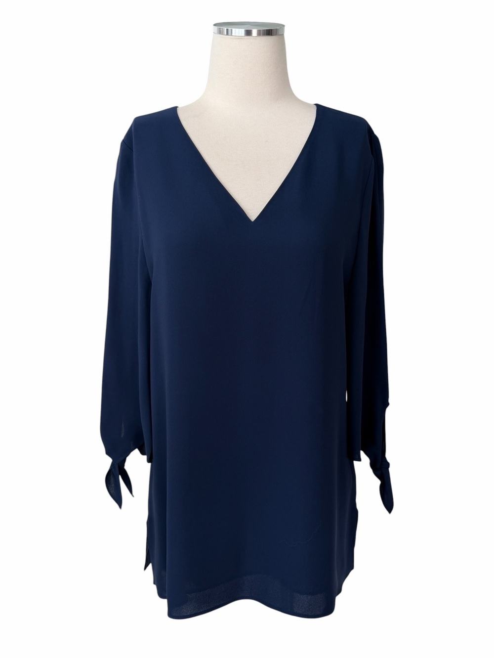 LAFAYETTE 148 Navy Blue V-Neck 3/4 Sleeve Blouse Sz M